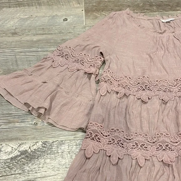 Jodifl Boho Lace Trim Muted Mauve Tunic / Mini Dress New - Picture 5 of 9